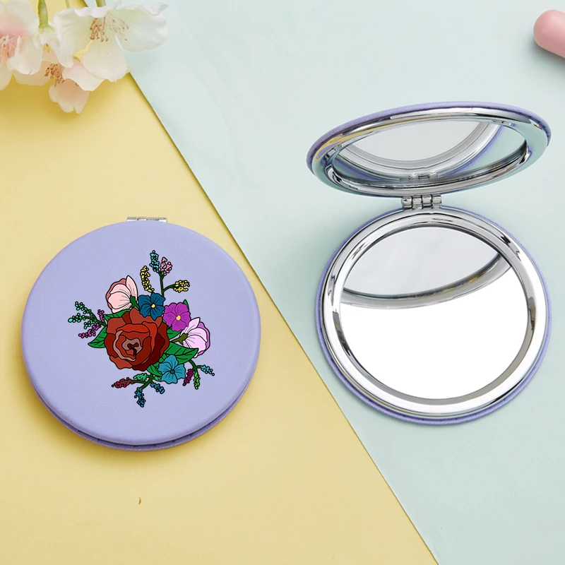 Art Plant Flower Pattern Mirror Cartoon Personality Portable Round Mirror Mini Makeup Mirror Gift Giveaway 4