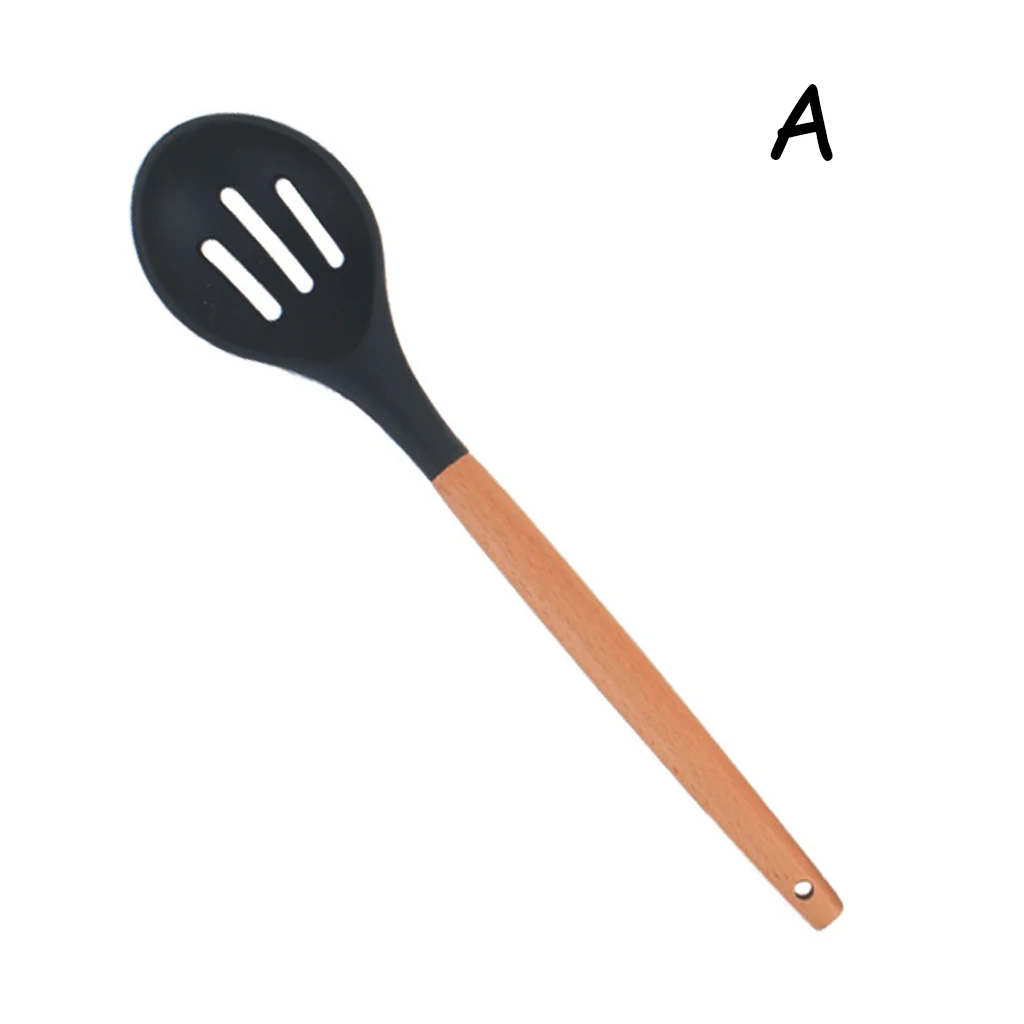 Silicone Spatula Heat-resistant Soup Spoon Non-stick Cooking Cookware Kitchen Tools None Toxic Bamboo Handles Cooking Tool 1 Pcs - Цвет: colander spoon