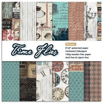 

24pcs/Set Time Flies Patterned Paper Pad Pack Background Cardstock Scrapbooking Pack Handmade Craft Paper Card DIY Decoration