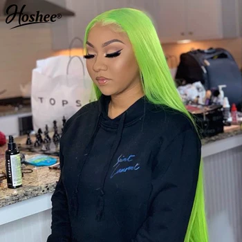 

Brazilian Remy Green Colored Human Hair Wigs Transparent Lace Wigs Straight Lace Front Human Hair Wigs For Black Women 180%