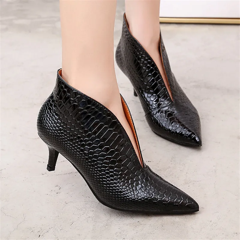 Snake Patent Leather Stilettos Pumps Women Shoes  Tip Head V Mouth High Heels Women Shoes 2020 Spring Small Thin Heel Lady Pumps (11)