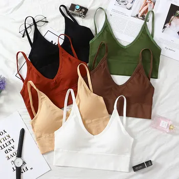 

Sexy Push Up Bra For Women Triangle Cup Deep V Bras Bralette Comfort Wireless Female Underwear Solid Seamless Bra Crop Top