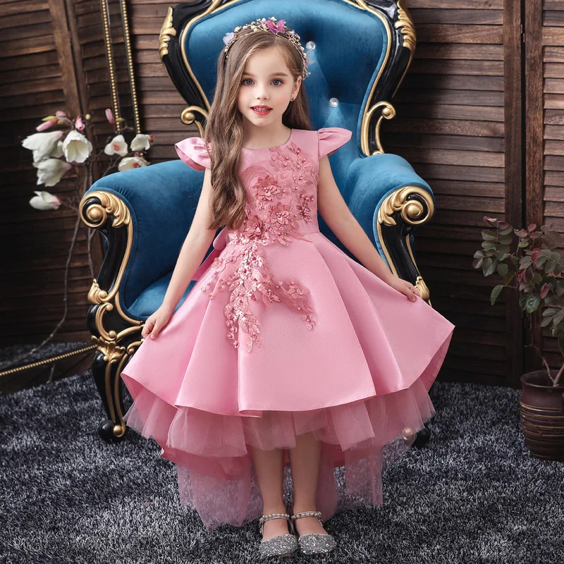 

2020 new summer flower girl wedding party birthday dress princess dress girl Tutu vestido baby kids big bow elegant dress 3-12 T