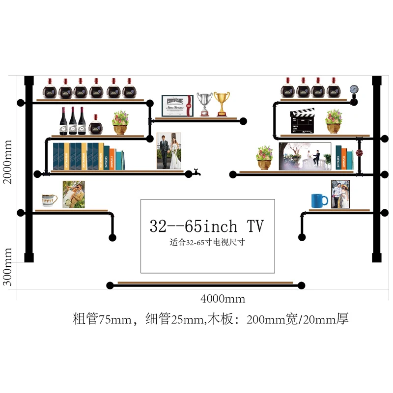 

Antique Design Living Room Tv Wall Decoration Partition Wall Hanging Bedroom Wall Shelf Wrought Iron Wine Rack Tv Wall Shelf CF
