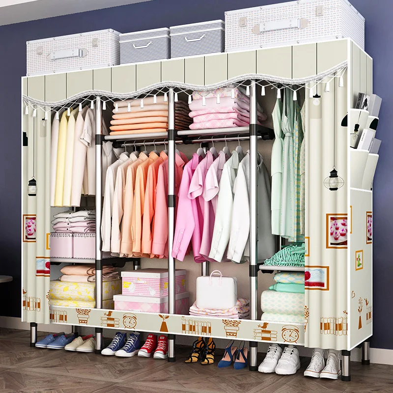 

Simple Wardrobe Fabric Cloth Wardrobe Minimalist Modern Renting Dormitory Small Wardrobe Economical Assembly Wardrobe Storage Ca