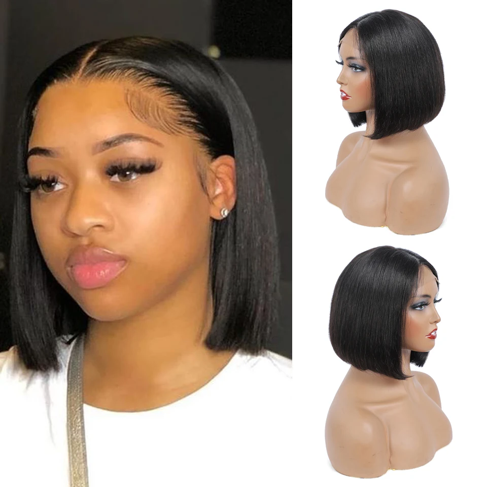 4×4 Lace Bob Wig Straight Wave Closure Wig 180% Density Virgin wigs 12 inches Natural Color Wig