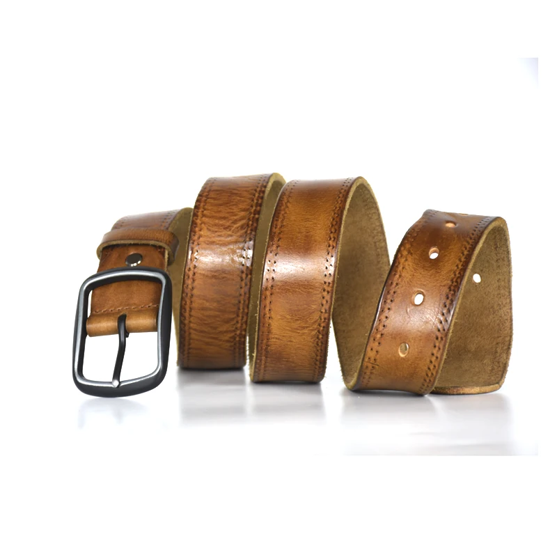 Cena Nowy crazy horse skórzany pasek dla mężczyzn skóra bydlęca męskie paski skórzane vintage jean pasek brązowy kolor 130 cm stringi instrukcja