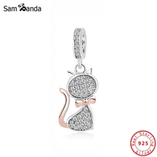 Подлинная бусины из стерлингового серебра 925 Подвеска в виде милого кота, подвеска в виде питомца, розовое золото, Подходит для Pandora, браслет, сделай сам, Женские Ювелирные изделия