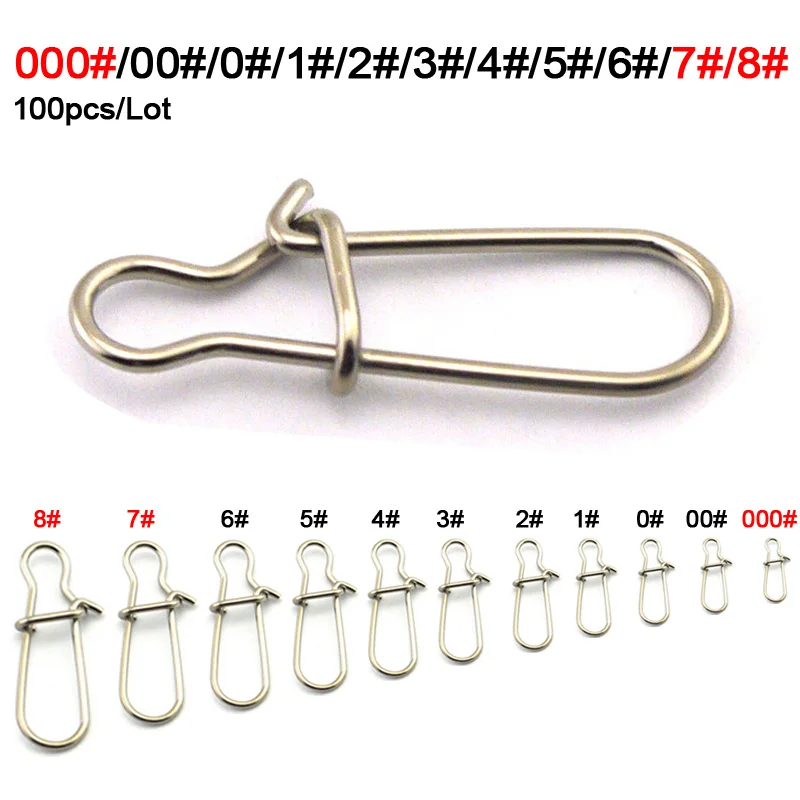 100pcs/Lot Stainless Steel Hook Lock Snap Swivel Solid Rings