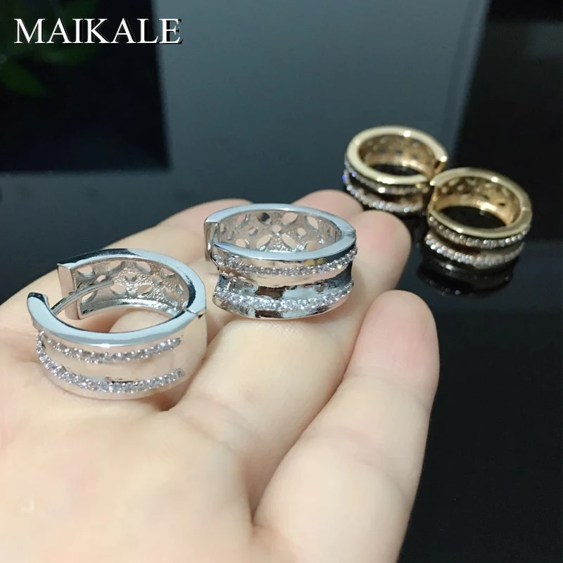 MAIKALE роскошные большие круглые серьги-гвоздики с покрытием из кубического циркония ААА, полые позолоченные серебряные серьги для женщин, ювелирные изделия, подарки