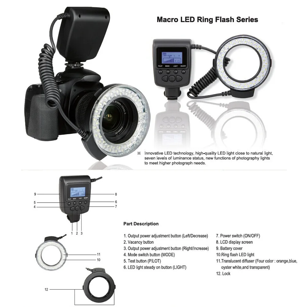 Andoer RF-550D светодиодный макро-кольцевой светильник-вспышка скоростной светильник Speedlite для Canon Nikon sony Olympus Pentax GN15 светильник-вспышка