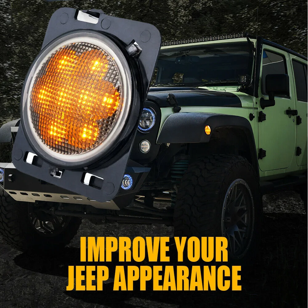 3000K светодиодный, боковой, габаритный фонарь с указателем поворота для Jeep Wrangler09-17 желтого цвета для автомобиля