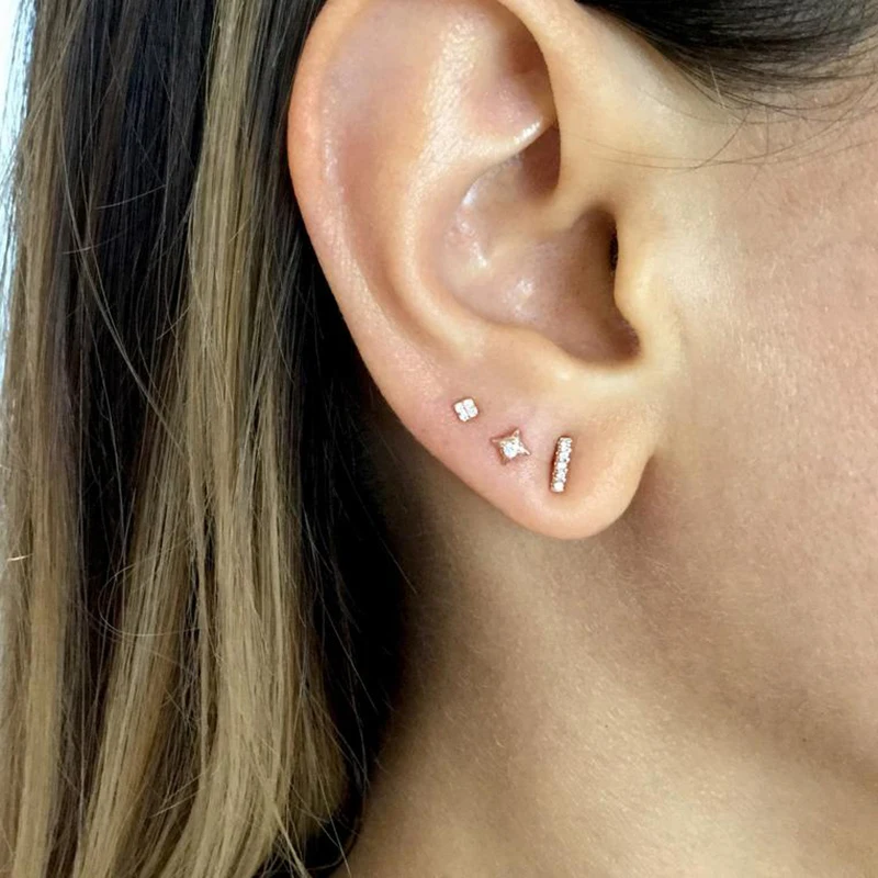 rose gold single ear 3 шт./компл. реального 925 Серебряные серьги для Для женщин небольшой циркон женские серьги из нержавеющей стали, серьги женские геометрический aretes B5 - Окраска металла: rose gold single ear