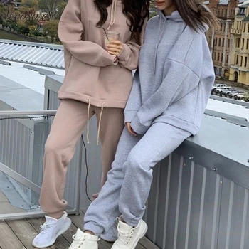 

LEOSOXS Casual hooded sweatshirt suit Fashion sports suit Long sleeve loose casual suit Autumn winter women's two piece set 2020
