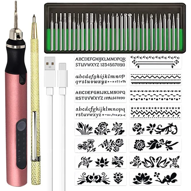 USB Customizer Professional Engraving Pen 30 Bits Engraver Tool For Metal  Wood Glass And Plastic Portable