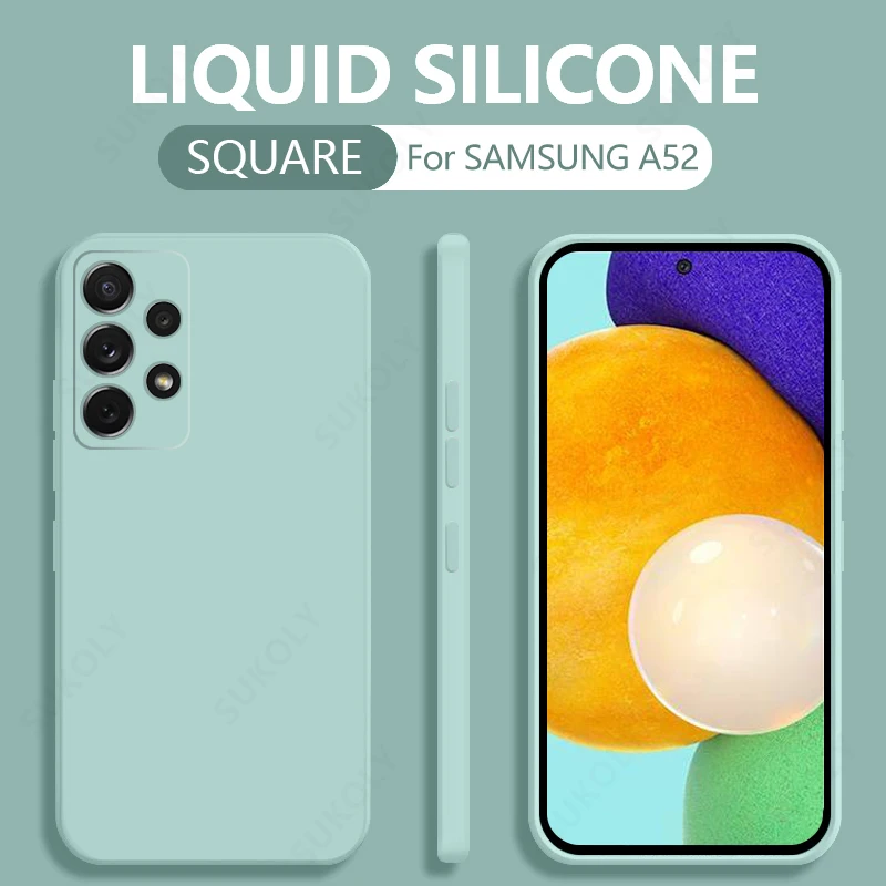 Square Liquid Silicone Case For Samsung Galaxy A52 A72 A71 A51 S20 FE S21 Ultra S10 Plus A50 A31 A70 A32 A41 A21S S22 Soft Cover cell phone lanyard pouch Cases & Covers