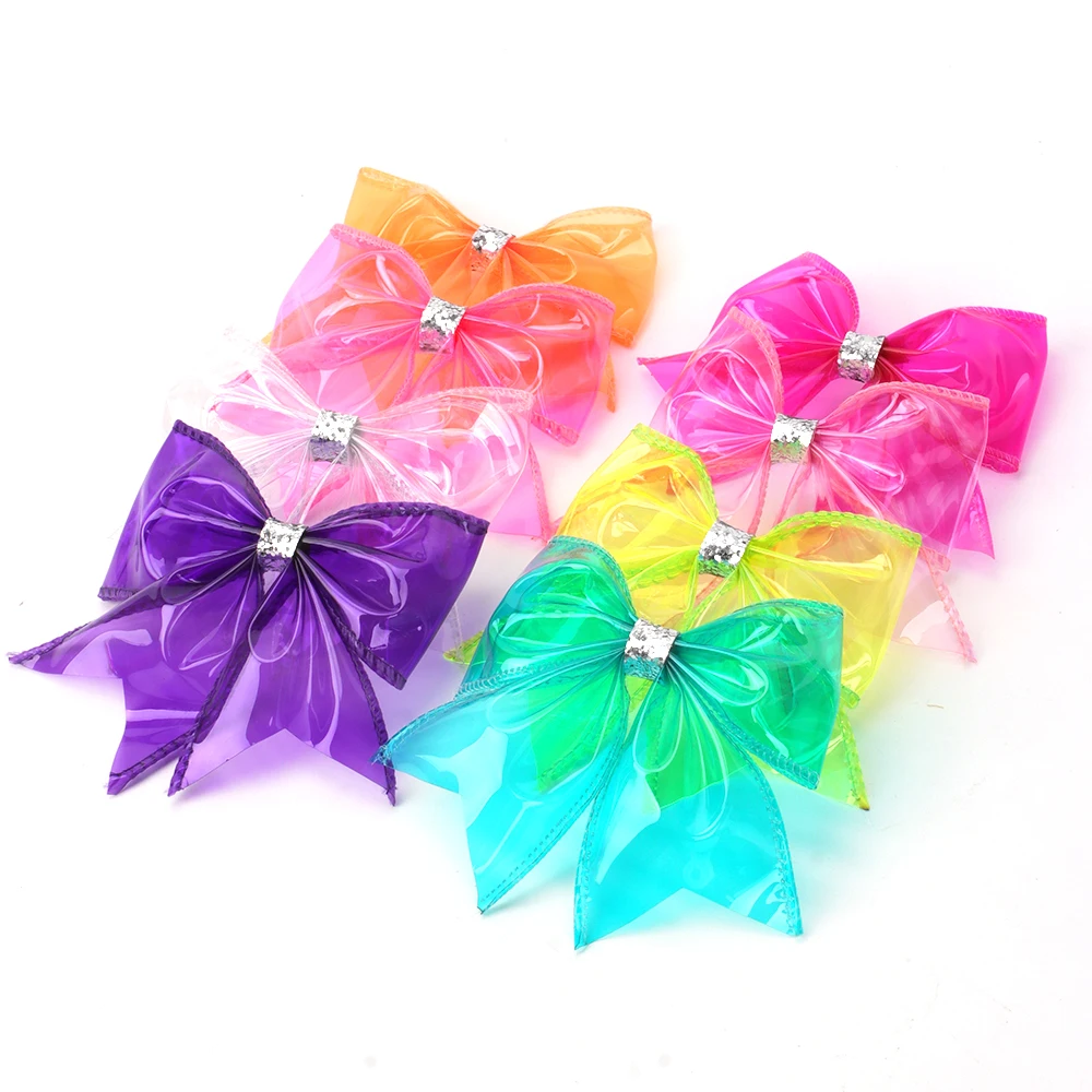Waterproof Jelly Bows Hair Bows for Girls with Clips Girl Kids Hair accessories Glitter Knot Bows Pool/Swim Bows Solid Hairpins