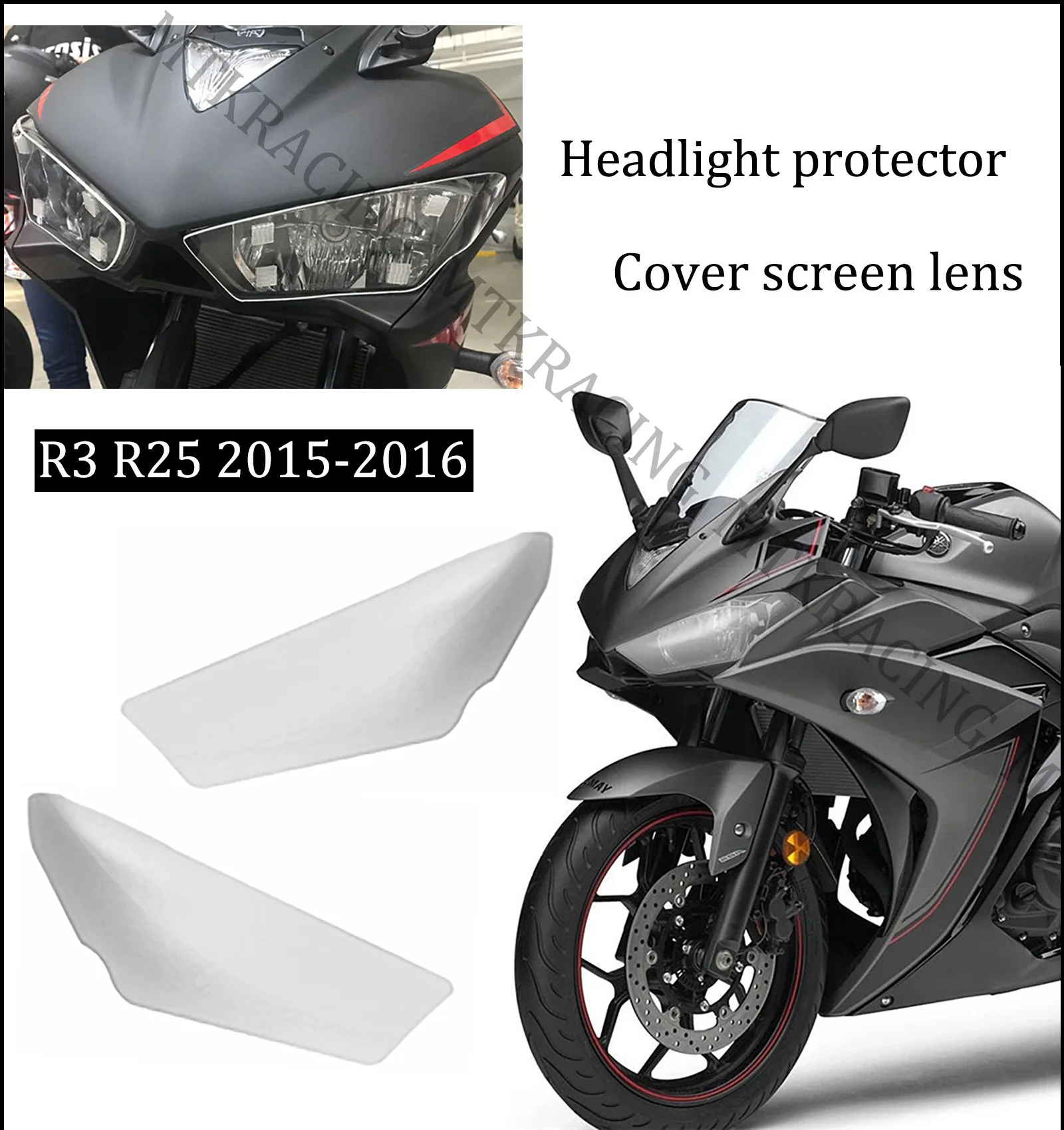 MTKRACING для YAMAHA YZF R3 YZFR3 YZFR25 R25 Защитная крышка передней фары 2019 2020 2021 | Автомобили и
