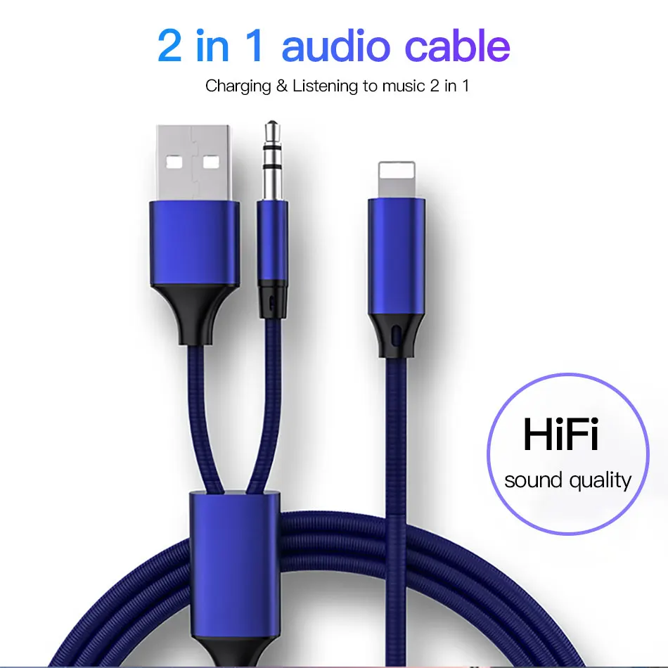 !ACCEZZ For iphone Audio Cable 7 8 6 X XS MAX Connector Adapter 3.5mm Jack Headset Car Speaker Charging & Music 2 in 1 USB Cable (1)