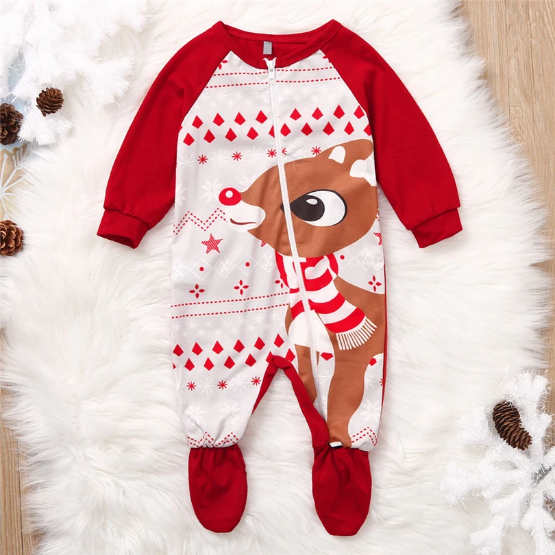 Xmas Newborns Footies Infant Boys Girls Cartoon Deer Print Winter Long Sleeve Zipper Jumpsuit Christmas Baby Clothes 0-24M A20