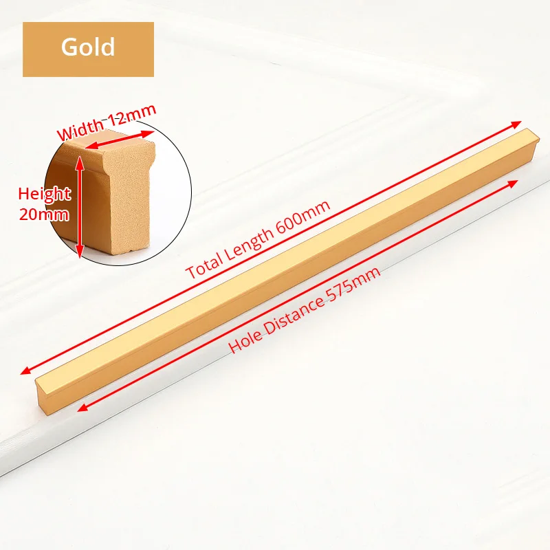 T575mm Gold JD t-образная однообразная Ручка дверцы ручка шкафа из алюминиевого сплава ручка для дверцы выдвижного ящика на заказ гардероб l-образная металлическая ручка - Цвет: T575mm Gold
