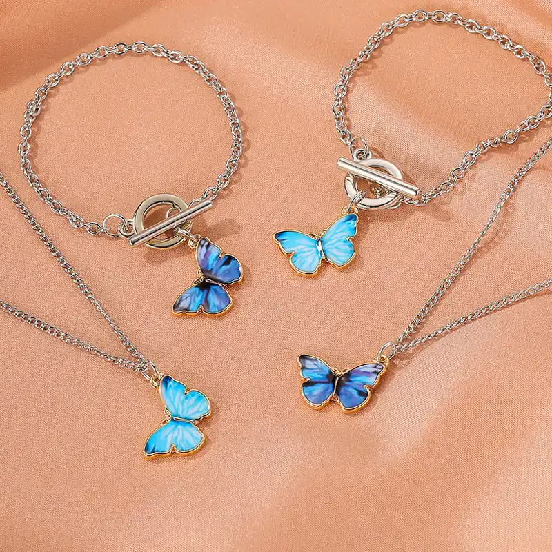 Five Butterflies Necklace Animal Necklaces Butterfly Necklaces Lovely Butterfly Necklaces,Butterfly Jewelry Five Butterflies Charms
