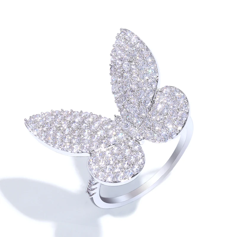 Прелестное женское циркониевое кольцо с большой бабочкой, кубический цирконий, инкрустированный цвет розового золота, модное кольцо для женщин, ювелирное изделие, подарок rigf61 - Цвет основного камня: f33 Silver