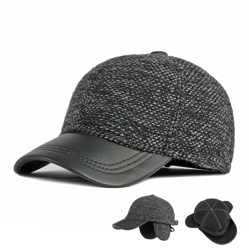 2021 Wool Winter Warm Baseball Hats With Ears Men's Caps Adjustable Bonnet Lacoste gorros Invierno Mujer Cowboy Cap | Аксессуары для