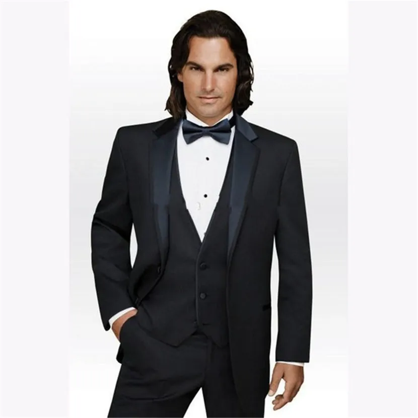 

Two Buttons Black Groom Tuxedos men Suit Lapel Best Prom Business wedding suits for man( jacket+Pants+vest) Terno masculino