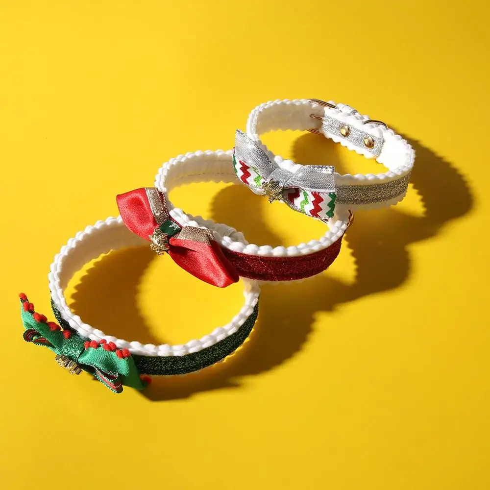 Christmas Pet Collar Red Green White Snowflake Pet Dog Collar Set With Bow Tie Puppy Cat Necklace Self-Adjusting Pet Product