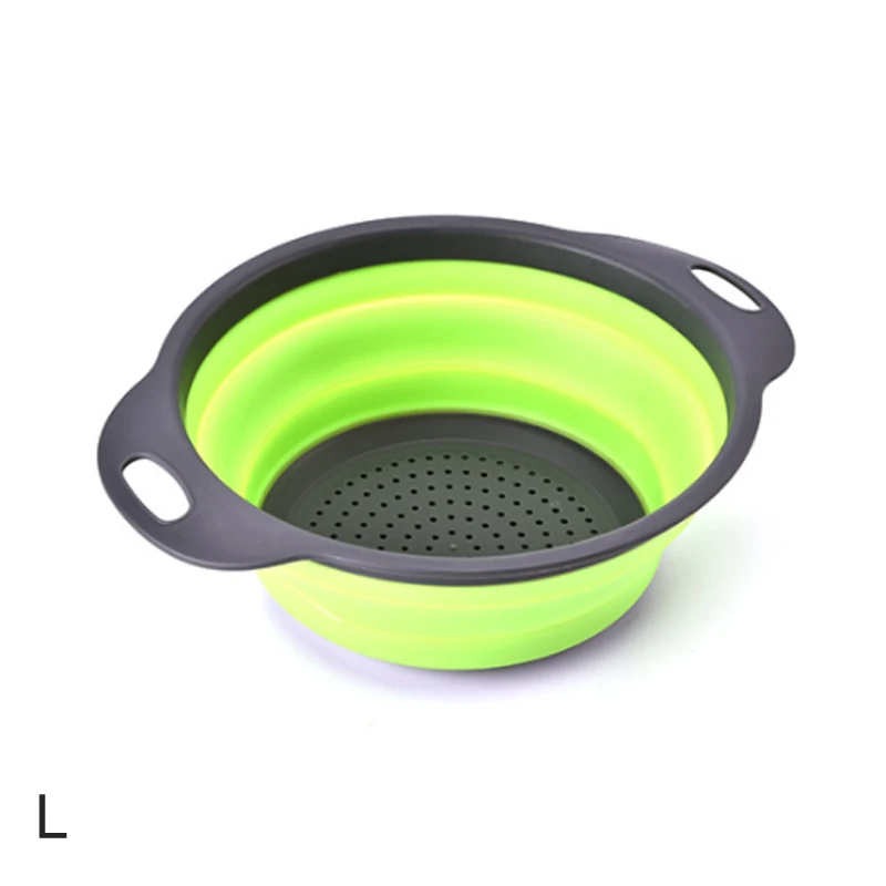 green L Корзина для мытья фруктов и овощей, силиконовый дуршлаг, складные кухонные инструменты приспособление для дома, столовой, 1 шт - Цвет: green L