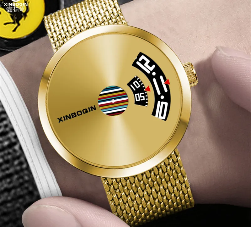 Milanese Full Gold Абсолютно дизайн, без указателей, концепция, часы для мужчин, креативные Кварцевые водонепроницаемые часы, настоящая кожа, радужные наручные часы, миланские - Цвет: Milanese Full Gold