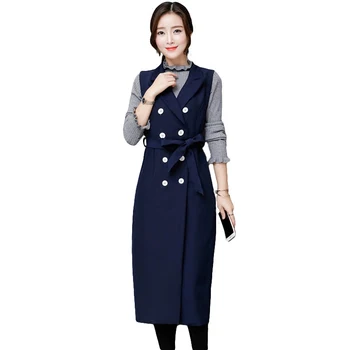 

Dress Women Double-Breasted Suit Collar Particular Women Sleeveless Dresses Side Split Jumper Long Outwear Office Lady Outfit