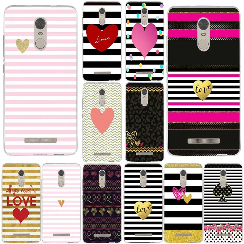 Soft Phone Cases for Xiaomi Mi A1 A2 Redmi 3 3S 4 4A 5 5A 6A 7 7A K20 Y3 Pro Plus Prime Striped Golden Glitter Heart Love | Мобильные