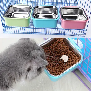 

Pet Dog Cat Feeding Bowl Stainless Steel Hanging Cat Feeder For Cage Easy Cleaning Food Water Bowls For Cats Dogs Pet Supplies
