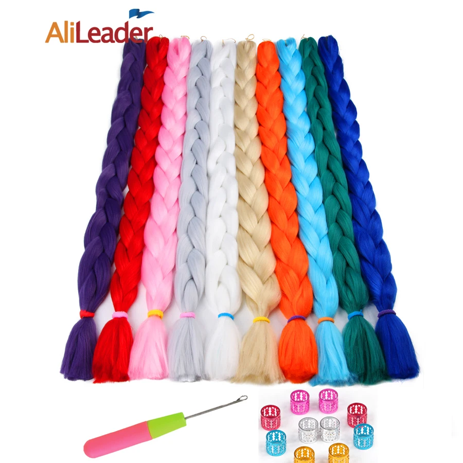 AliLeader-extensiones de cabello trenzado Jumbo Trenza para pelo sintético, 20 colores puros, caja trenzada, color rosa, marrón, azul y blanco, 165G, 82
