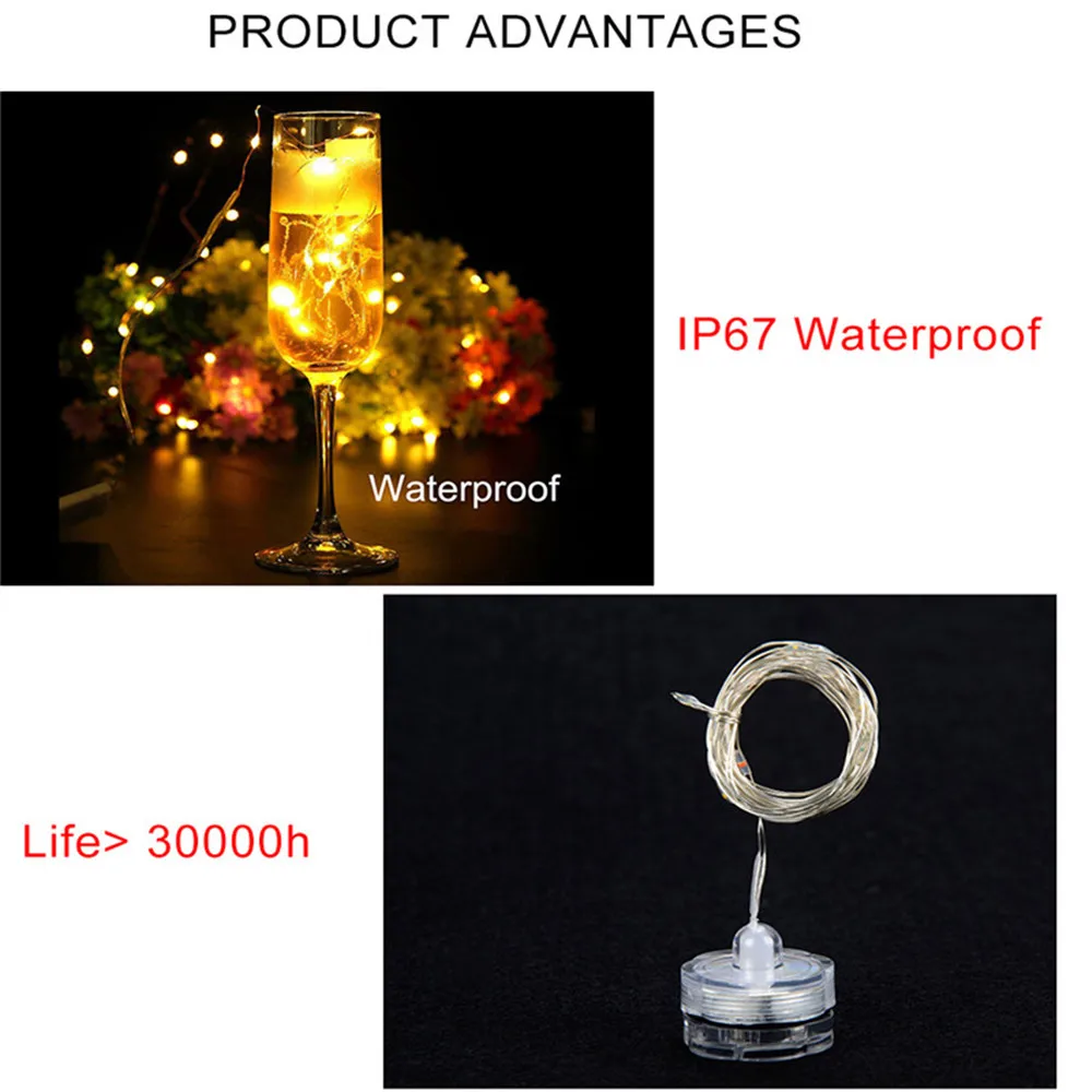 IP65 Водонепроницаемый светодиодный светильник-гирлянда с серебряной проволокой Сказочный светильник 2 м 20 светодиодный аккумулятор для дайвинга встроенный аккумулятор для праздника светильник ing