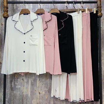 

New style modal long-sleeved pajamas for autumn and winter, ladies pajamas, comfortable home wear, long-sleeved pajamas,