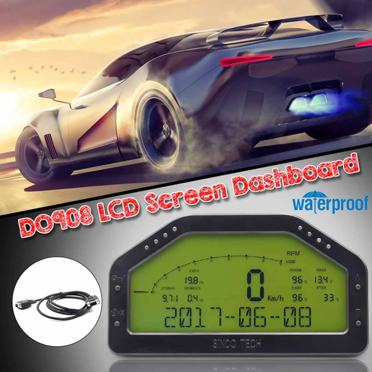 Водонепроницаемый Dash гоночный дисплей полный сенсор комплект ЖК-экран OBD Bluetooth подключение универсальная приборная панель DO903 DO904 DO908