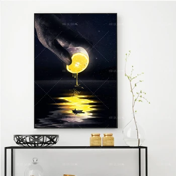 

HD Print Lemon Moon Lake Landscape Canvas Painting Nordic Home Decor Poster Modular Picture Living Decor Bedroom Creative Gift