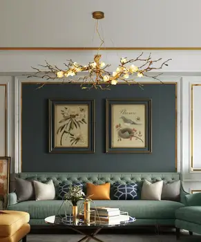 

Light luxury post-modern copper branch crystal chandelier French living room dining room lamp American minimalist designer villa