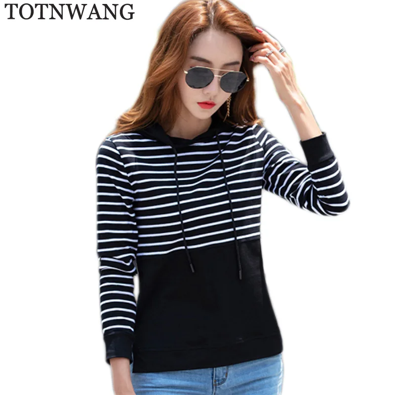 TOTNWANG 2019 new fashion slim stripe women's hoodies autumn winter cotton warm pullover tops basic simple bottom lady's | Женская