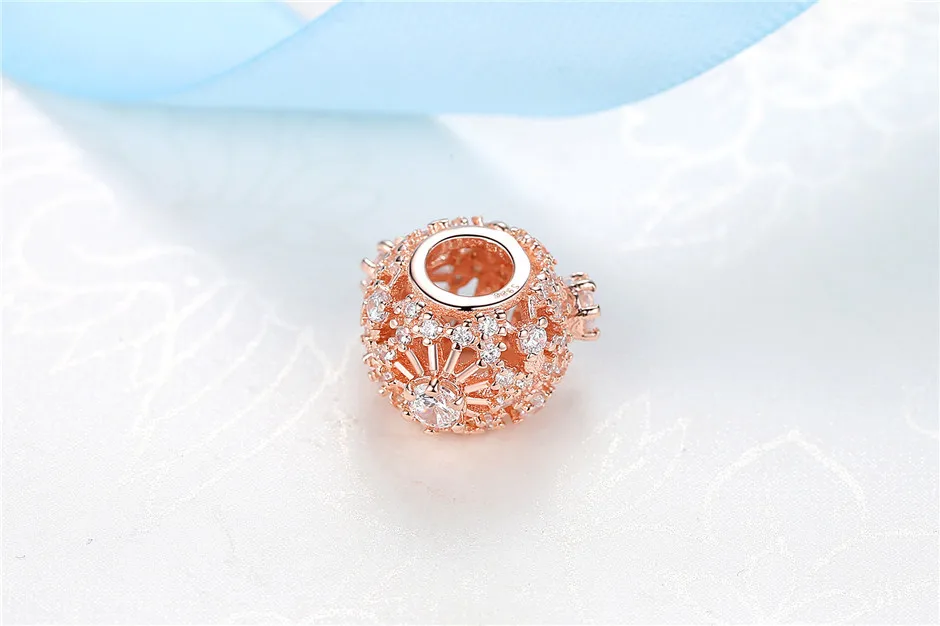 Authentic 925 Sterling Silver Beads Charm Crystal charm Rose Gold Clear CZ Fit Original Pandora Bracelet Women Diy Jewelry