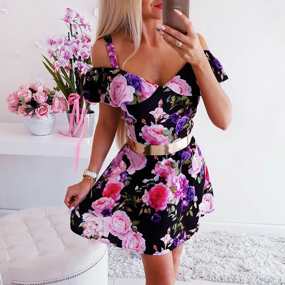 Style 9 Женское платье с цветочным рисунком, бохо, облегающее, короткое, мини платье, сексуальное, элегантное, для девушек, летнее, Пляжное, повседневное, сарафан, праздничное, женское платье - Цвет: Style 9