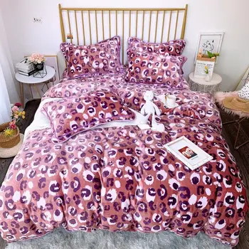 

Purple red Bedding Set Anti-static velvet Bed Set Queen King Size Bed Sheet Leopard print Duvet Cover Set pillowcases Bed Linen