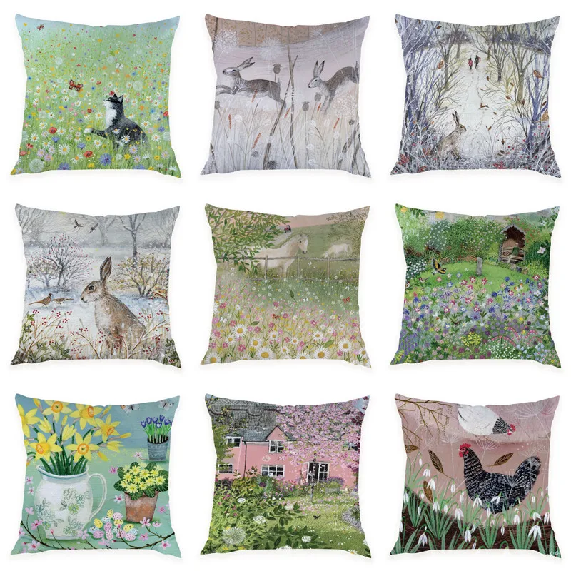 

Plant Landscape Cushion Cover Pillowcase Sofa Bedroom Decoration Animal Peach Skin Home Decoration 45x45cm