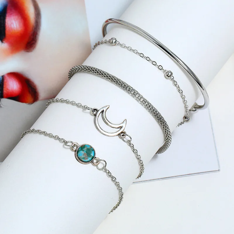 Богемный Браслет Moon браслет-цепочка с бусинами из нержавеющей стали для женщин браслеты с подвесками вечерние ювелирные изделия аксессуары оптом