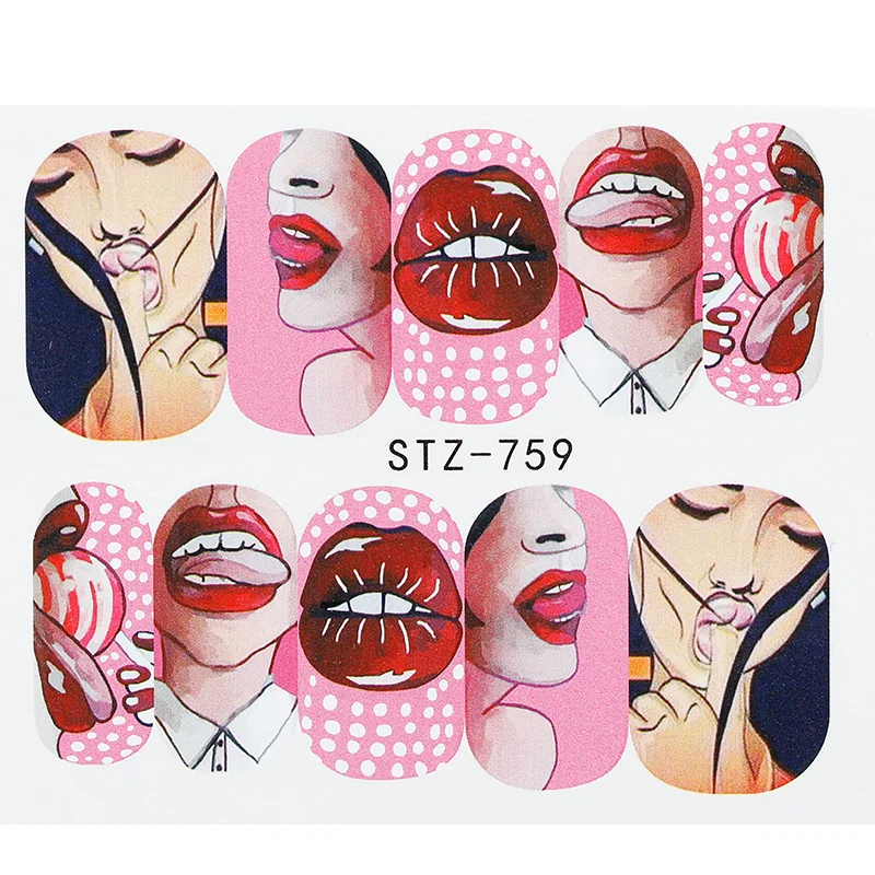 1 шт наклейки для ногтей сексуальные губы, красная девочка, маленький красный узел Водные Наклейки обернутый мультфильм слайдер для украшения ногтей - Цвет: STZ-759