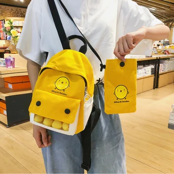 

New Ladies Mini Canvas Bag Quality Street Backpack Fashion Contrast Color Backpack + Cartoon Women Small Phone Bag For Women