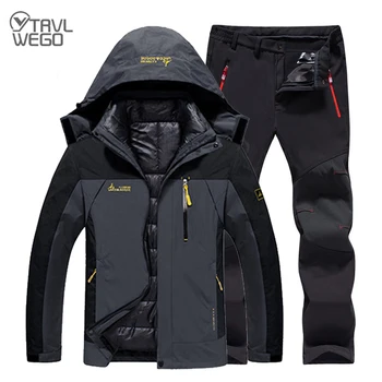 

TRVLWEGO Men Winter Waterproof Fishing Thermal Soft shell pants Trekking Hiking Camping Skiing Climbing Outdoor Down Jackets Set